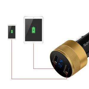 Dviejų USB prievadų automobilinis įkroviklis su šviesos diodu