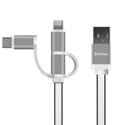 Nailono USB duomenų kabelis 2 viename plokščias greito įkrovimo C tipo magnetinis